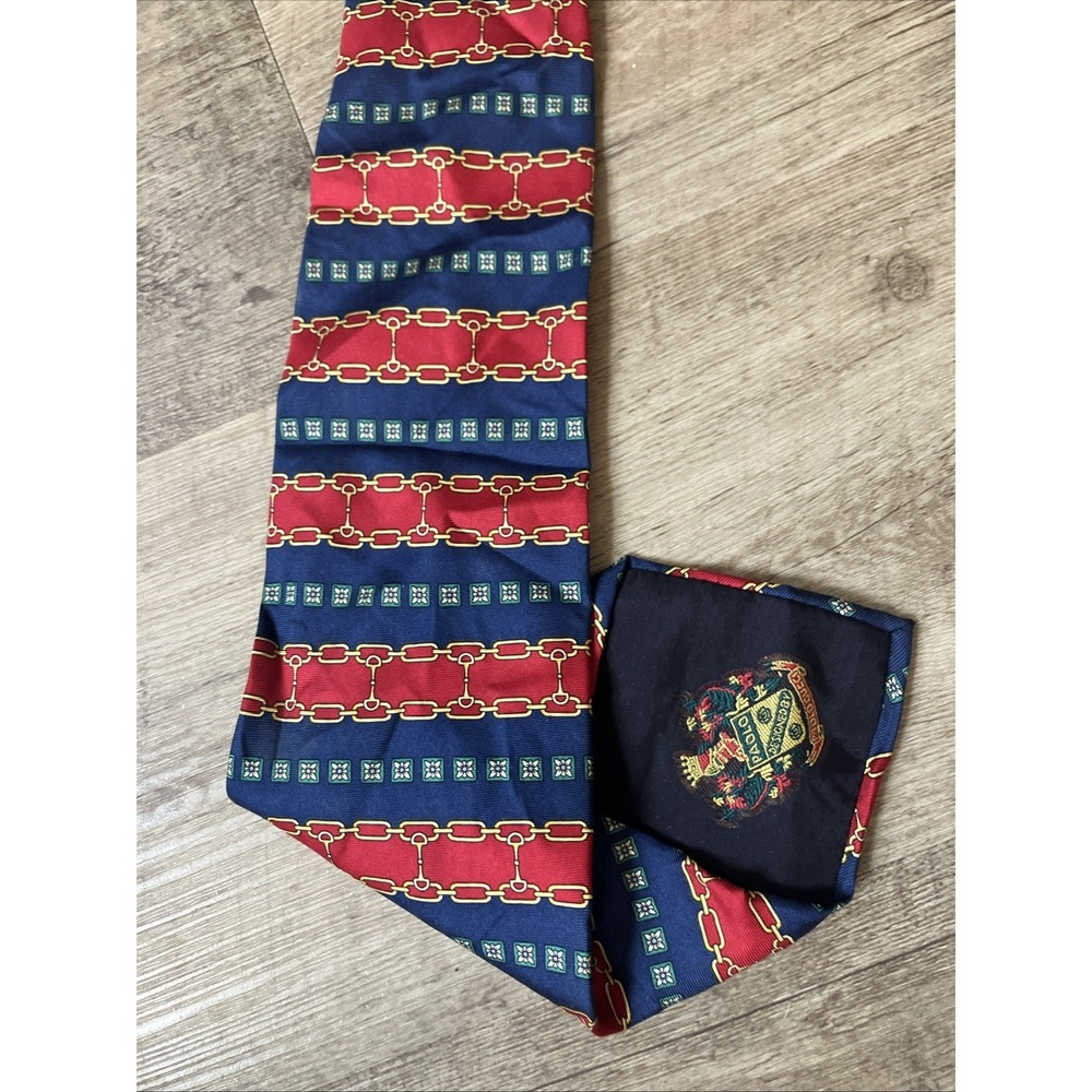 PAOLO GUCCI Red Blue Silk Print Logo Tie Made‎ in Italy 4"